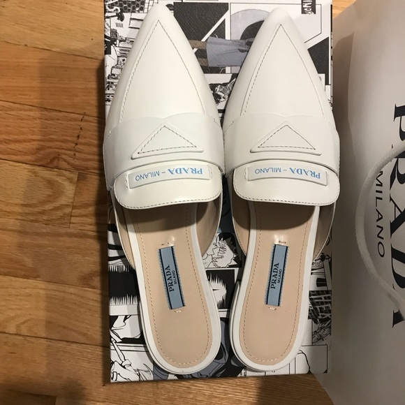 NEW Prada white mule loafer 7.5 - Picture 1 of 2